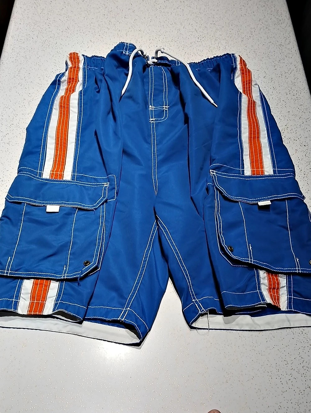 North Striped Wide Swim Trunks in Blue & Orange